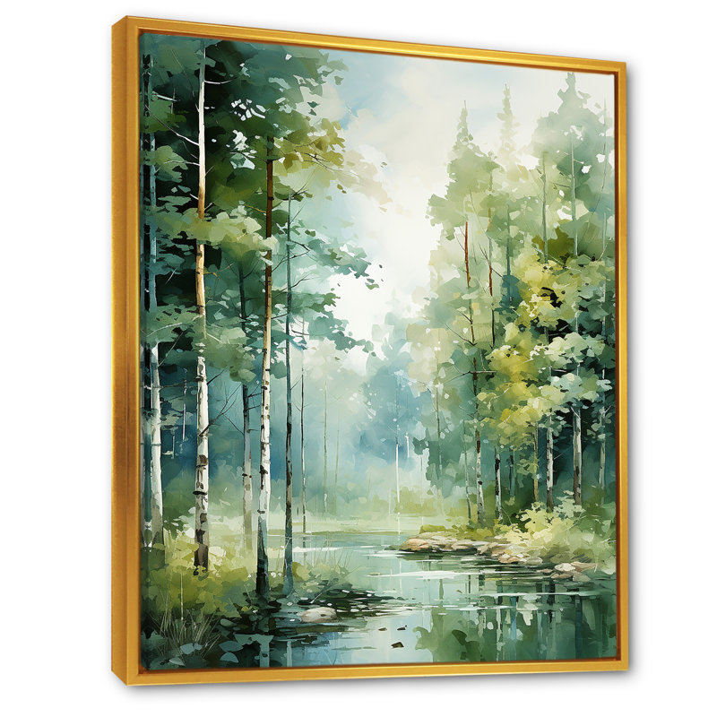 Tranquil Shadows Green Forest II - reproduction sur toile, H 20 po x l 12 po x P 1 po, Cadre flottant doré