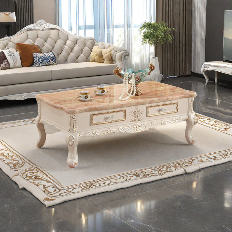 Asilee Marble Top Single Coffee Table, Colorful, Beige