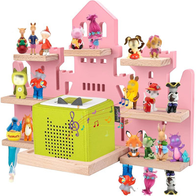 Magnetic Wooden Floating Shelf For - Wall Mounted Storage And Charging Station With Castle Design, Organizes 15-33 Characters