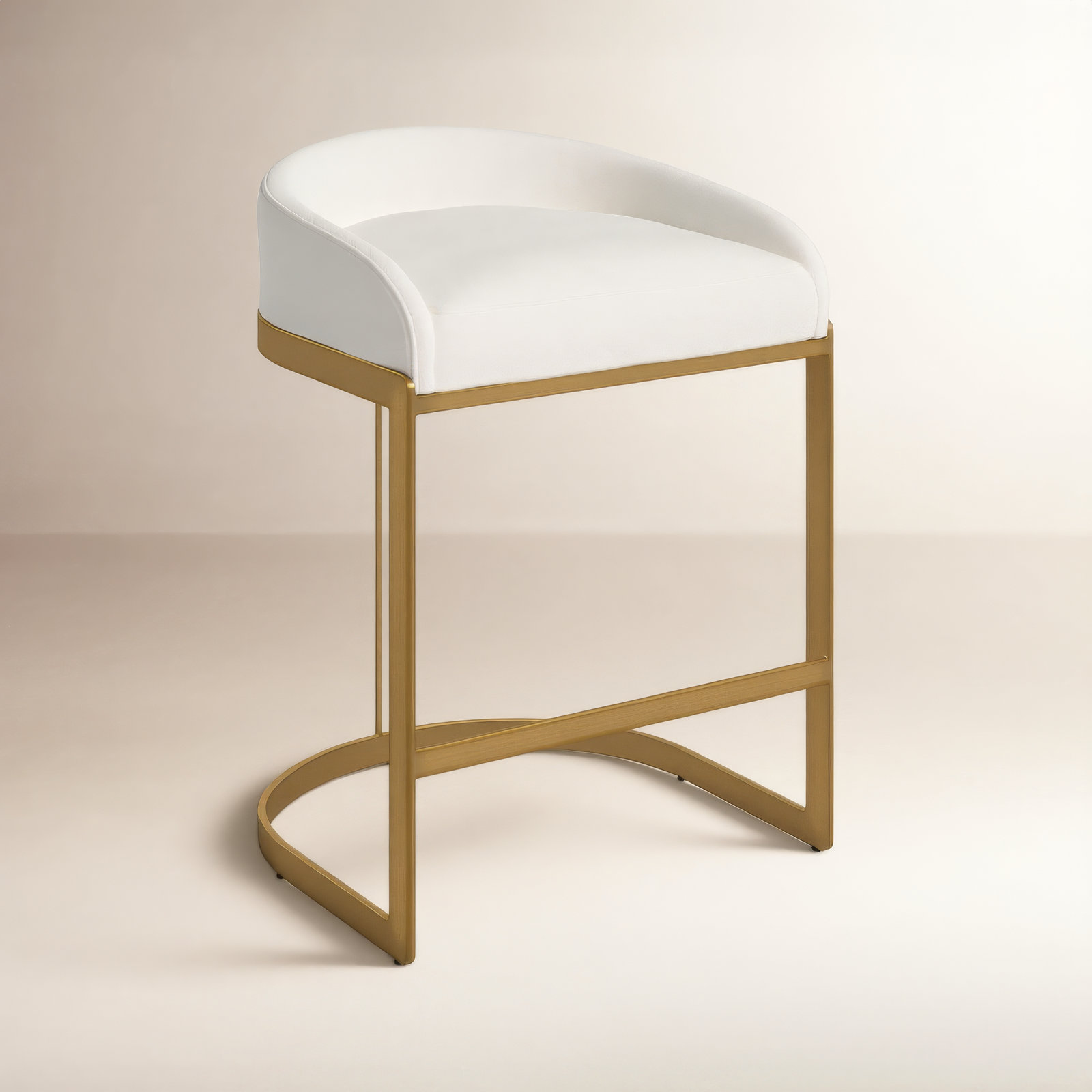 Bradley Upholstered Bar & Counter Stool, White Performance, Bar Stool (28.75" Seat Height), Gold