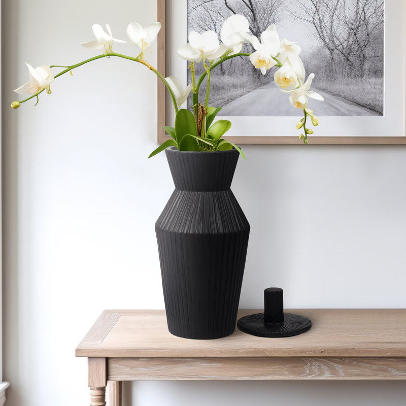 Vase à couvercle en grès Chambre, Noir, H 20 po x l 8 po x P 8 po