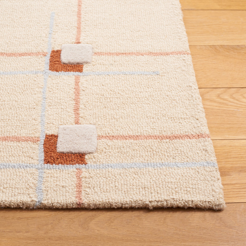 Juliam Hand Tufted Wool/Cotton Geometric Rug in Beige/Rust, Rectangle 5' x 8'