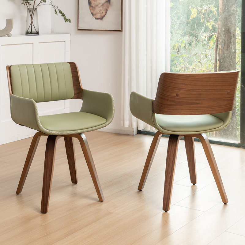 Hitney Faux Leather Swivel Dining Armchairs, Green Pebbled Faux Leather