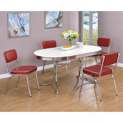 White And Red 5-Piece Oval Dining Table Set