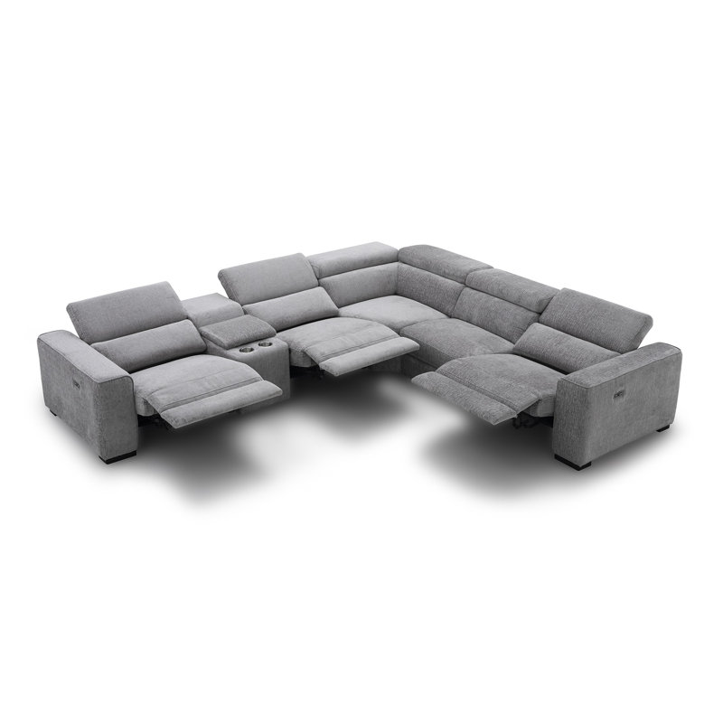 Leion 138" W Reversible Power Reclining Sectional with Storage Console , Light Gray Polyester Blend