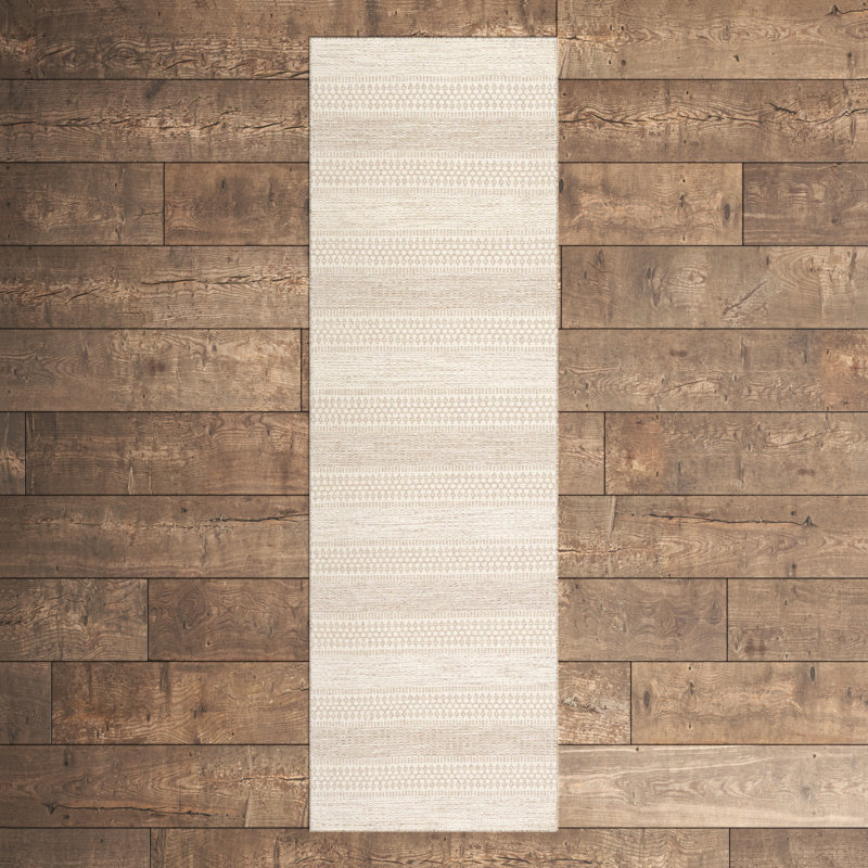 Tapis crème / taupe en laine tissé à plat à la main Sylvia, Tapis de couloir 2 pi 6 po x 8 pi