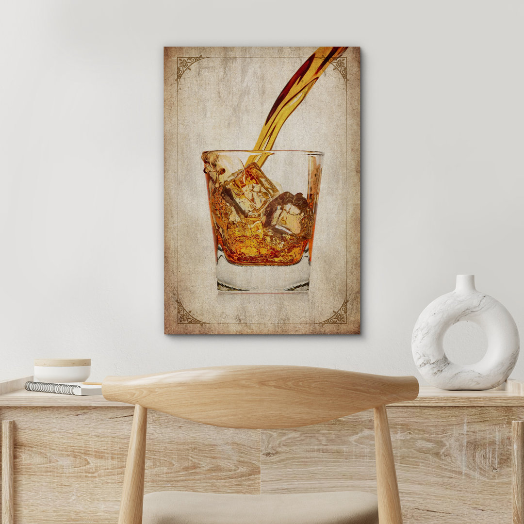 Retro Vintage Bourbon Whisky Shot Glass Wine And Champagne Bar Pictures Large Canvas Print Wall Art IDEA4WALL