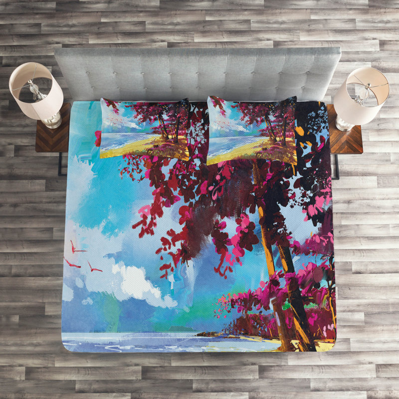 Seascape Coastal Polyester Coverlet, Queen Bedspread + 2 Shams