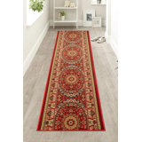 Custom Size Runner Rug Oriental Persian Medallion Red Low Pile Slip Resistant Runner Rugs by Feet