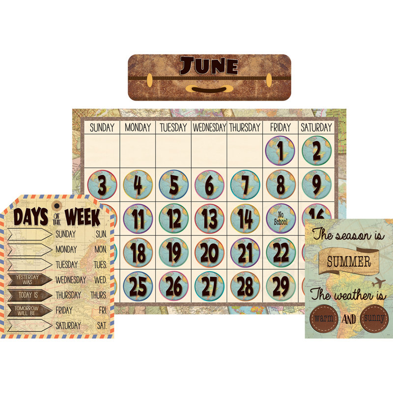 Teacher Created Resources Travel The Map Calendar Bulletin Board Set, 2 Sets
