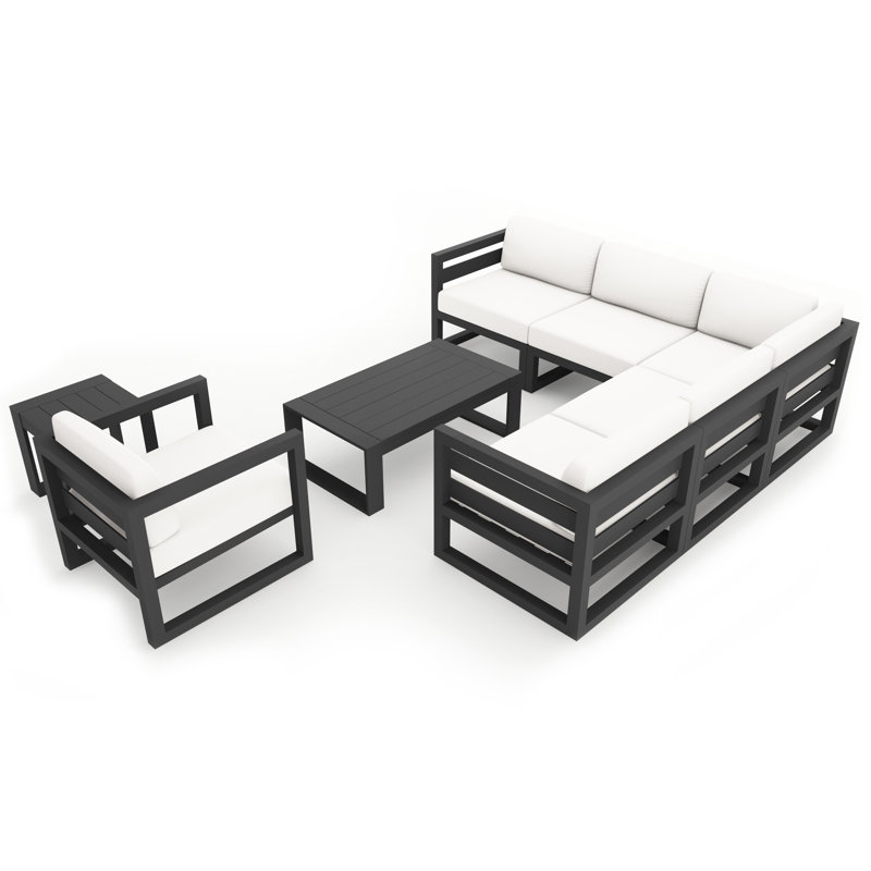 Smith 6 - Person Modular Patio Conversation Set with Cushions, Canvas Natural Sunbrella® Canvas, Slate