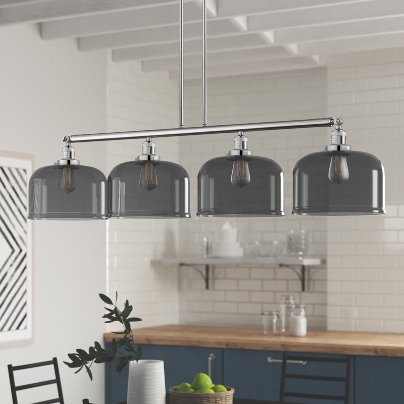 Barahona 4 - Light Kitchen Island Pendant, Plated Smoke, No Bulb Included, Polished Chrome