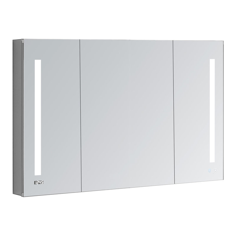 Donnelly 40" W x 30" H x 5" D LED Medicine Cabinet Defogger, 3X LED Lighted Vertically Adjustable Magnifying Mirror, Digital Clock, Electrical Outlets