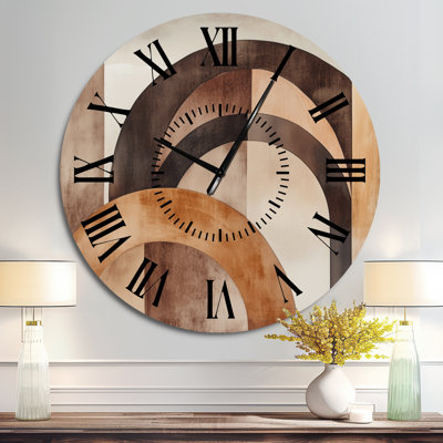 Earthtone Arc Composition I - Geometric Large Metal Wall Clock