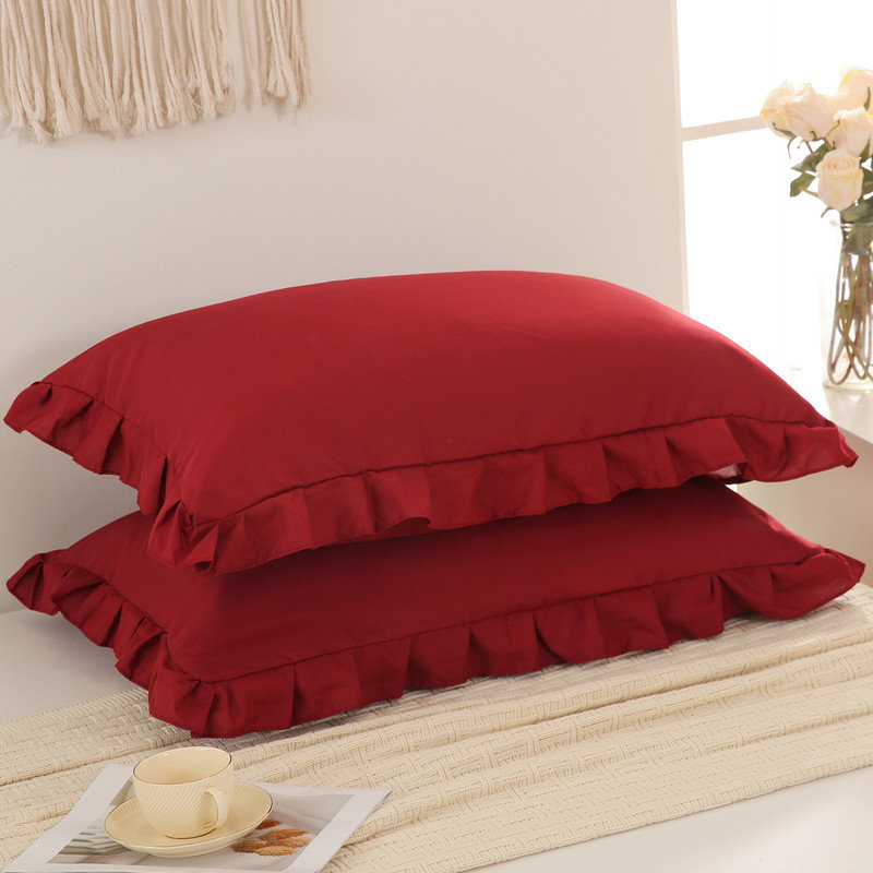 Burgundy Pillow Shams Standard Pillowcases 20x26inch Cute Ruffle Solid Pillow Cover Set of 2 Soft Red Pillowcases, Burgundy