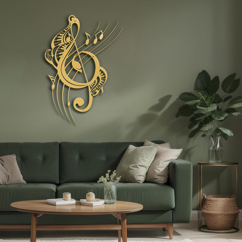 Notes de musique, décoration murale abstraite moderne, décoration murale suspendue, Doré, H 36 po x l 25,53 po x P 0,05 po