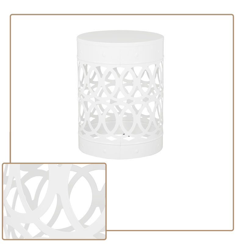 Table d'appoint ronde moderne en métal avec découpes complexes pour le salon et la chambre à coucher, Blanc