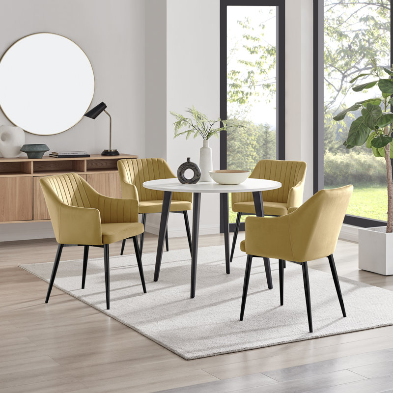 Betsab 4 - Person Dining Set, Mustard, Walnut/Black