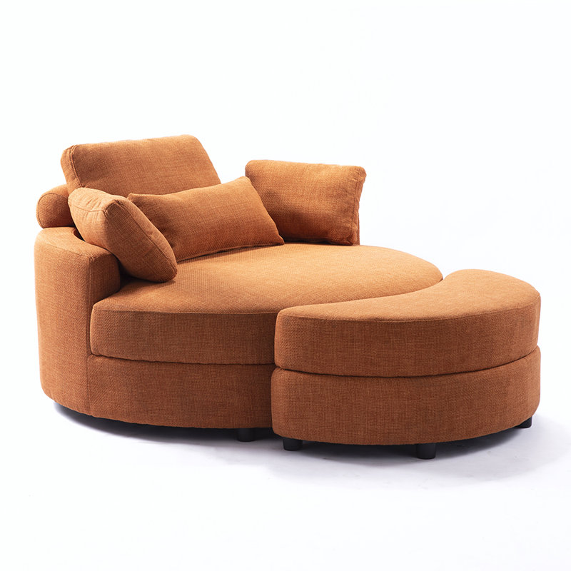 Dashton Upholstered Barrel Chair with Ottoman, Yellow Linen