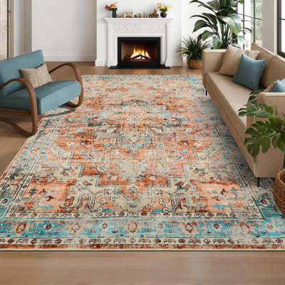 Tapis vintage rétro lavable pour salon antidérapant Tapis d'intérieur rétro antidérapant Tapis de sol pliable à poils courts pour salle à manger Chambre à coucher