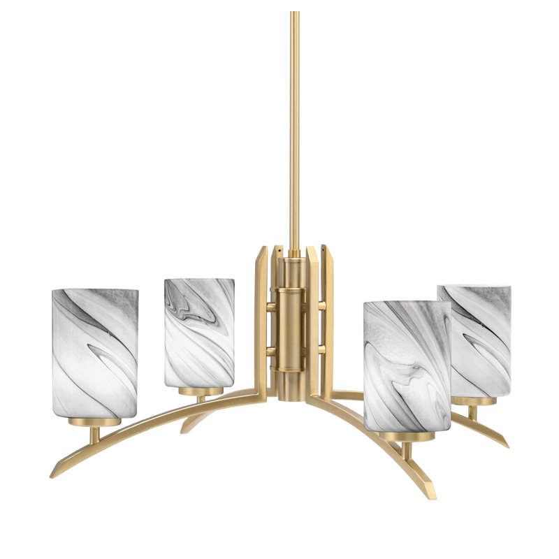 Lustre lumineux avec verre tourbillon onyx 4 po, H 58,25 po x l 26 po x P 26 po, 4, Laiton New Age