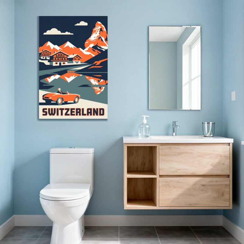 Paysages pittoresques et urbains, montagne, lac, chalet, voiture, reflet, ciel, H 30 po x l 20 po