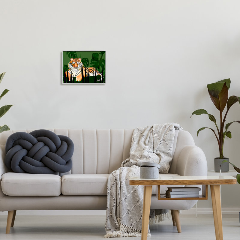Tigre, plantes tropicales, nature par Alicia Ludwig - cadre flottant, impression sur bois, H 11 po x l 14 po x P 1,5 po