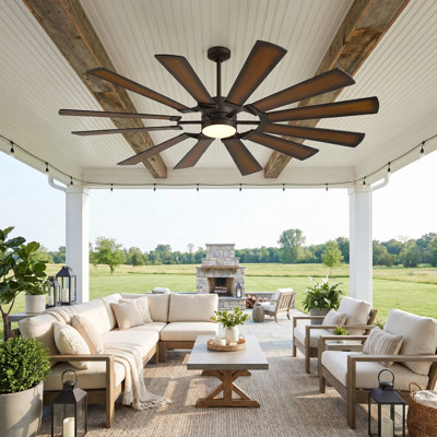 Modern Outdoor/indoor Ceiling Fan With Light And Remote, 12 Double-color Blades With Large Airflow, Quiet Reversible Dc Motor