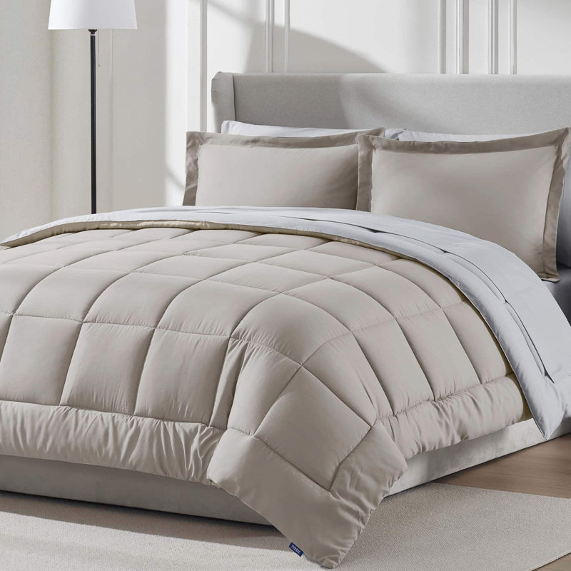 Ensemble d'édredon réversible Bed-in-a-Bag avec draps et oreillers rafraîchissants en mousse à mémoire de forme, Lin lin