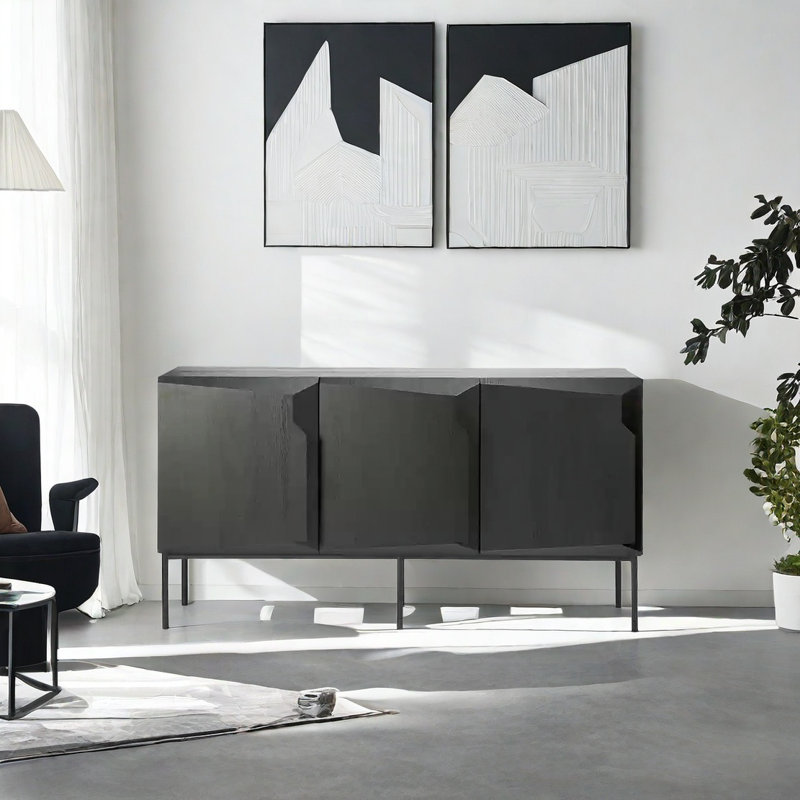 Simplicity Retro Solid Wood Sideboard Cabinet, Black