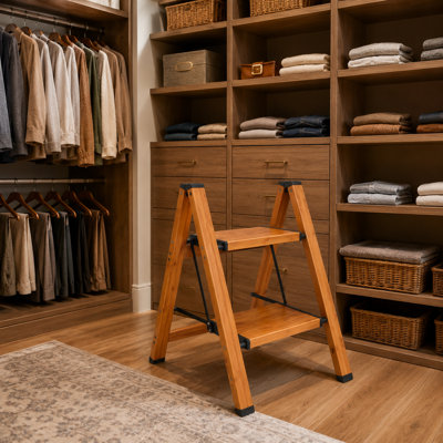 2-Step Folding Step Stool with Anti-Slip Wide Pedals,Lightweight Step Ladder for Kitchen and Home,Wood Grain