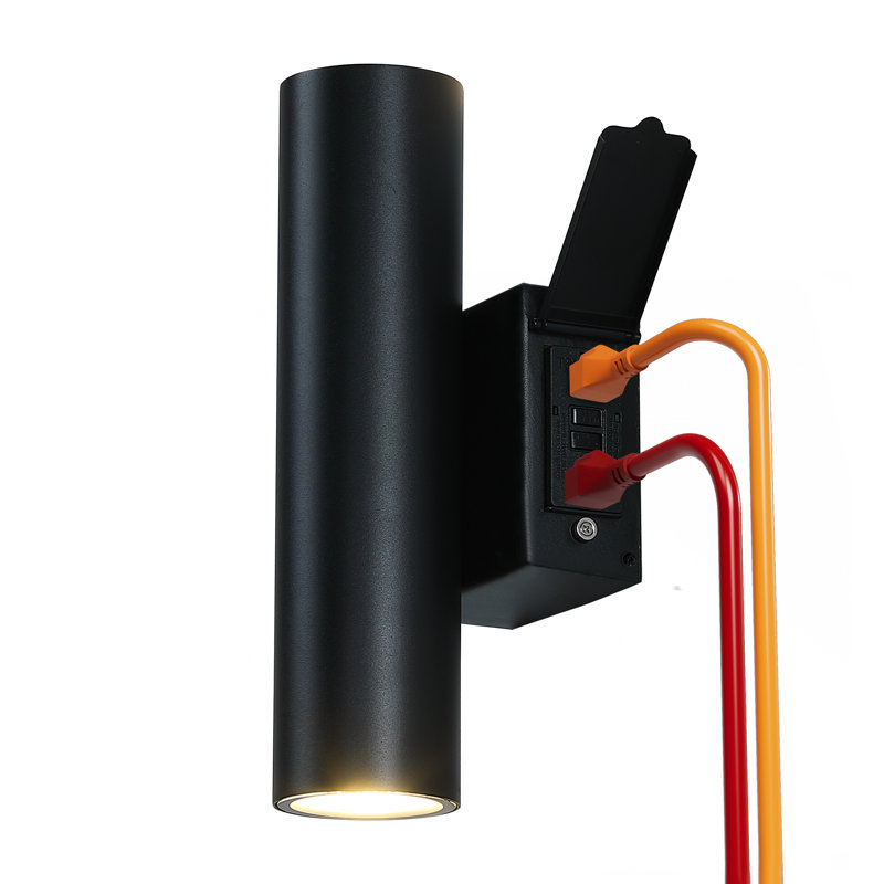 2-Light 11.8" Outdoor LED Wall Light with GFCI Outlet