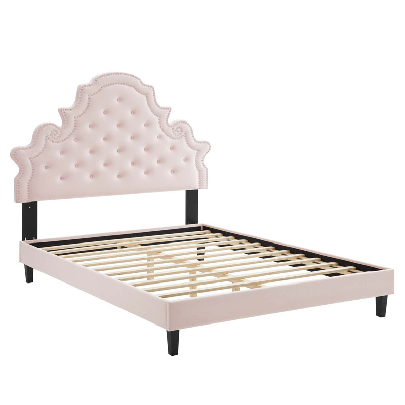 Lit plateforme performant en velours Gwyneth, Rose, Simple