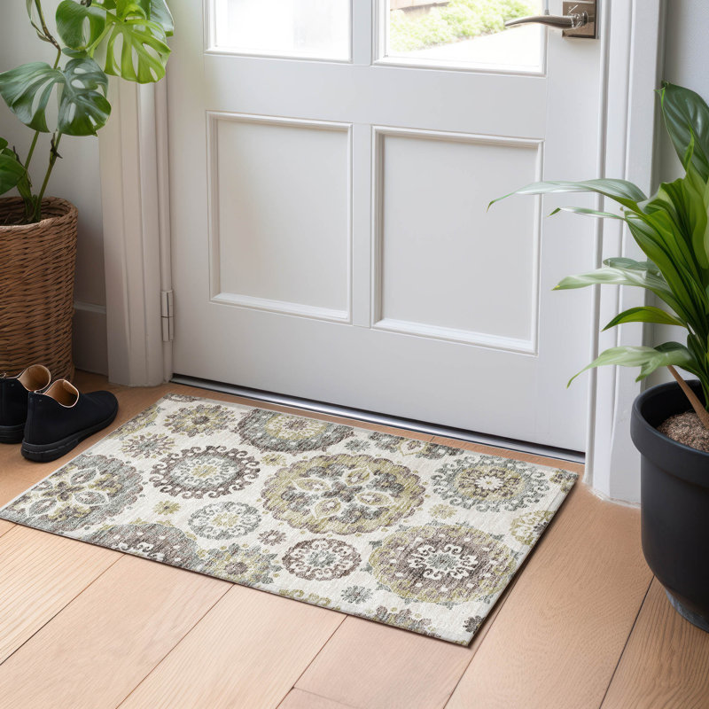 Premium Machine Washable Prisco Beige Rug, Rectangle 1'8" x 2'6"