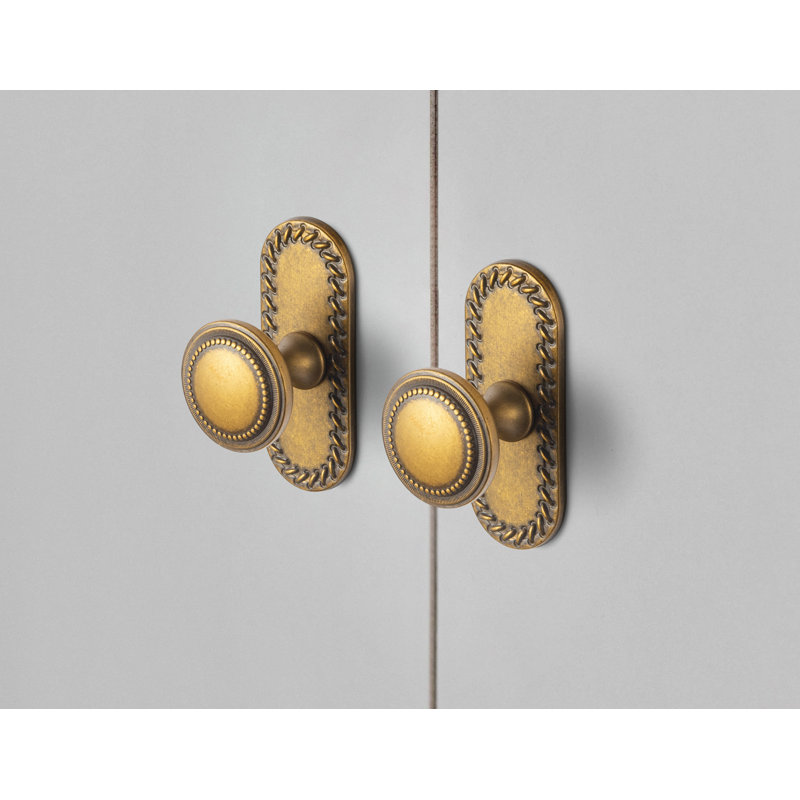 Poignée champignon 1 1/3 po avec contre-plaque (G016), Laiton antique