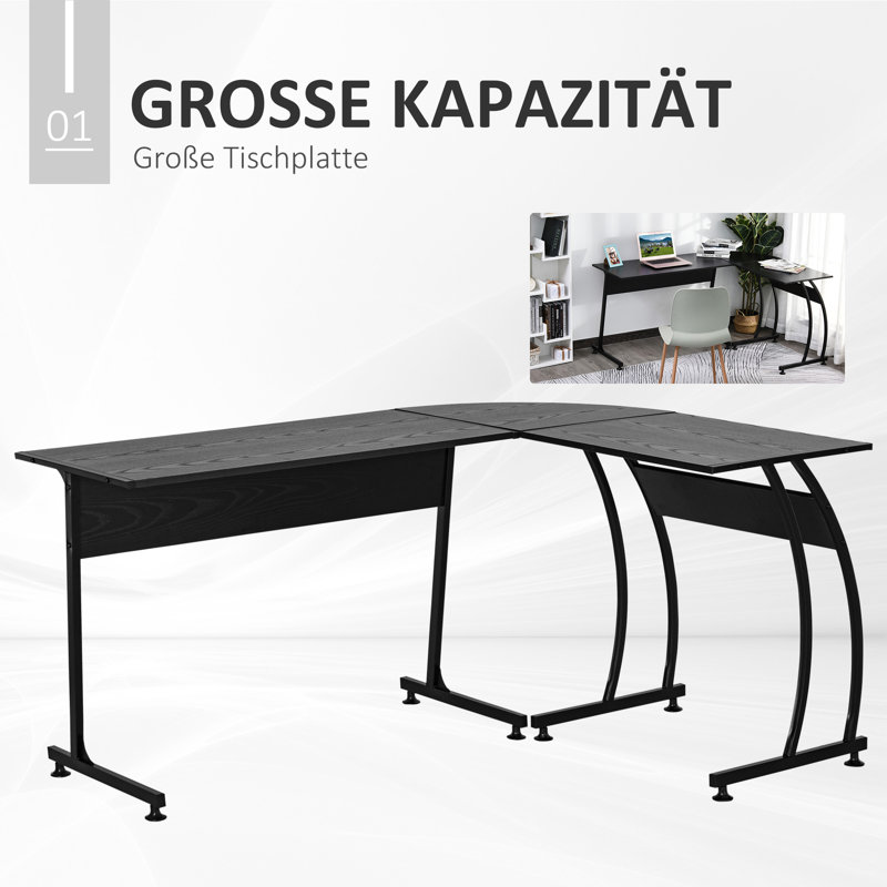 L-Shaped Computer Desk, Black, Black