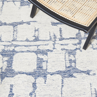 Tapis bleu / ivoire en laine / coton touffeté à la main Martha Stewart