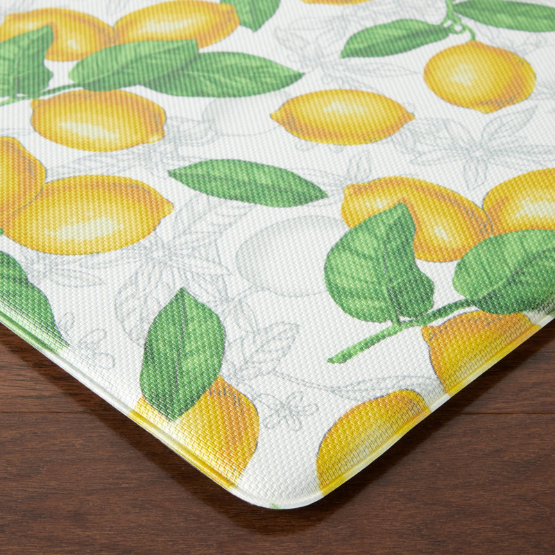 White and Yellow Lemon Print Anti-Fatigue Kitchen Mat
