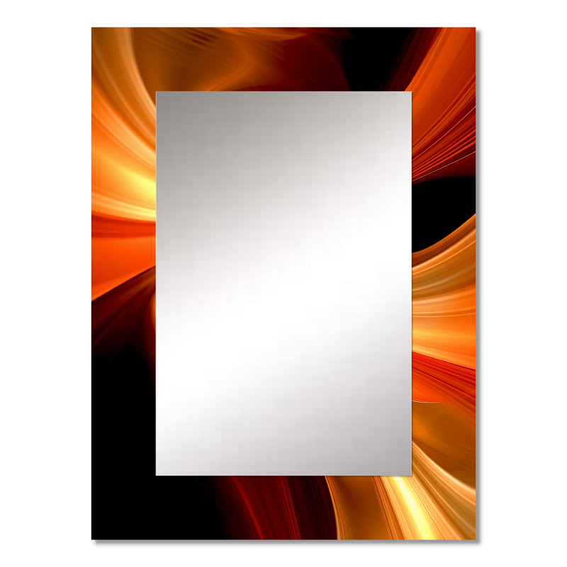 Luxton Orange Abstract Warm Fractal Design I - Fractals Unique Wall Mirror Decor, Modern Large Mirror, Printed Metal Art