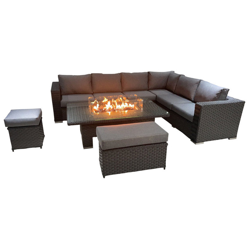 DS Living 8 Seater Corner Sofa Rising Dining Set W Rectangle 8 - Person 59cm Long Dining Set with Cushions, Grey