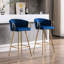 Tabouret de bar 26 po en velours bleu de 26 po avec pieds dorés et repose-pieds, option de siège confortable 2 et classique