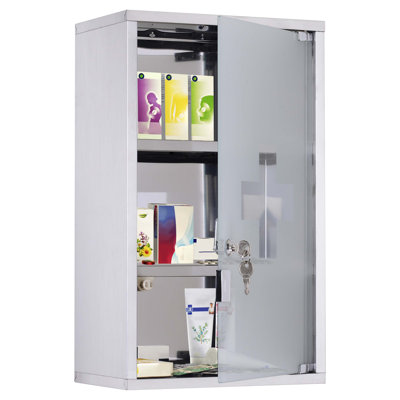 Armoire à pharmacie murale verrouillable à 3 niveaux, en acier inoxydable pour un rangement médical sécuritaire et organisé