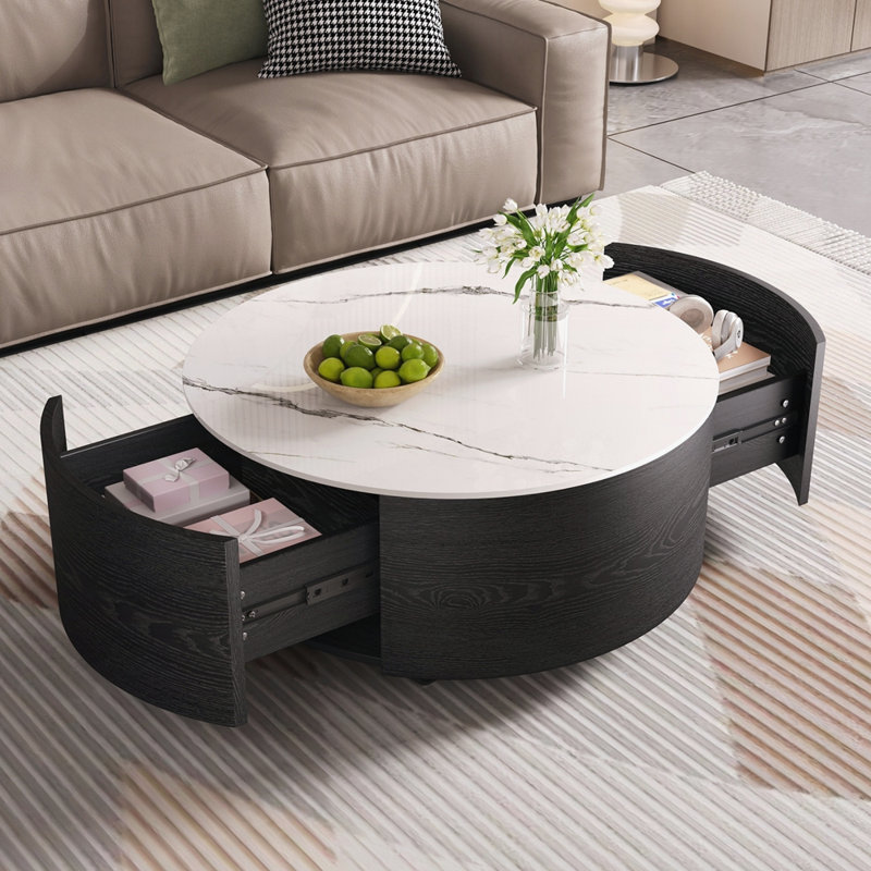 Table basse ronde moderne mobile avec roulettes