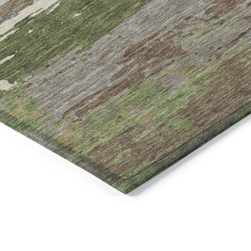 Machine Washable Indoor/Outdoor Christain ACN1284 Olive Rug, Runner 2'3" x 7'6"