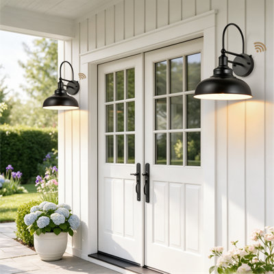 Gooseneck Outdoor Wall Light With Dusk To Dawn Sensor, Farmhouse Barn Lights For Garage, Patio, Porch (Set Of 2)