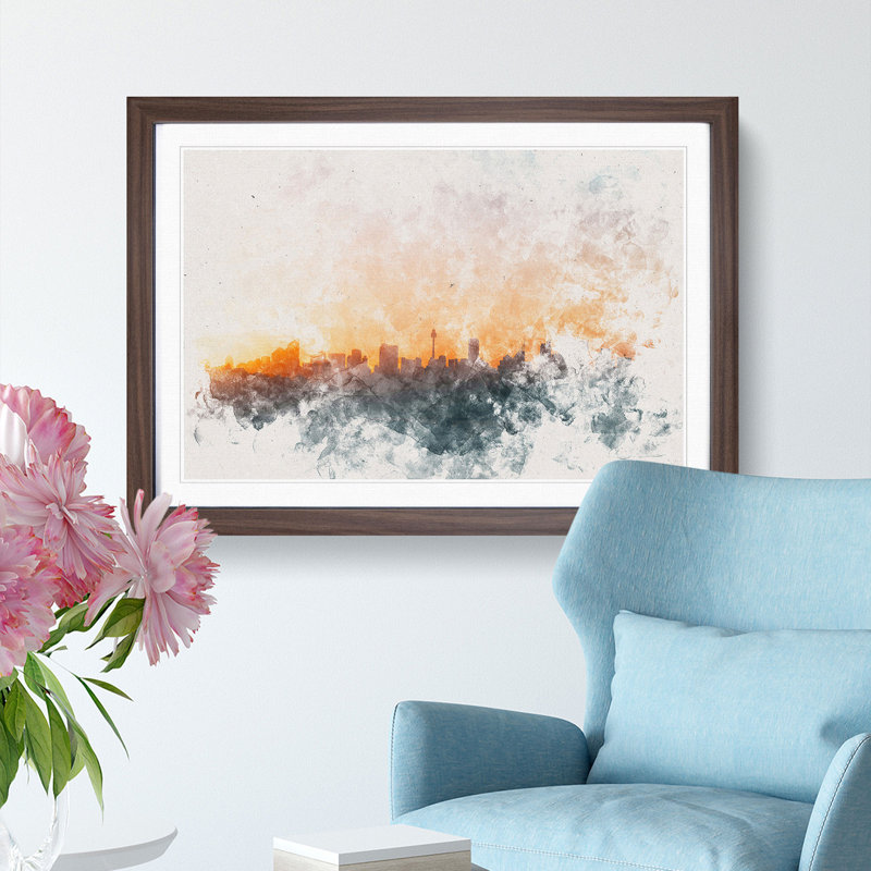The Sydney Australia Skyline - Framed Print, 24cm H x 33cm W x 2cm D, Walnut Framed