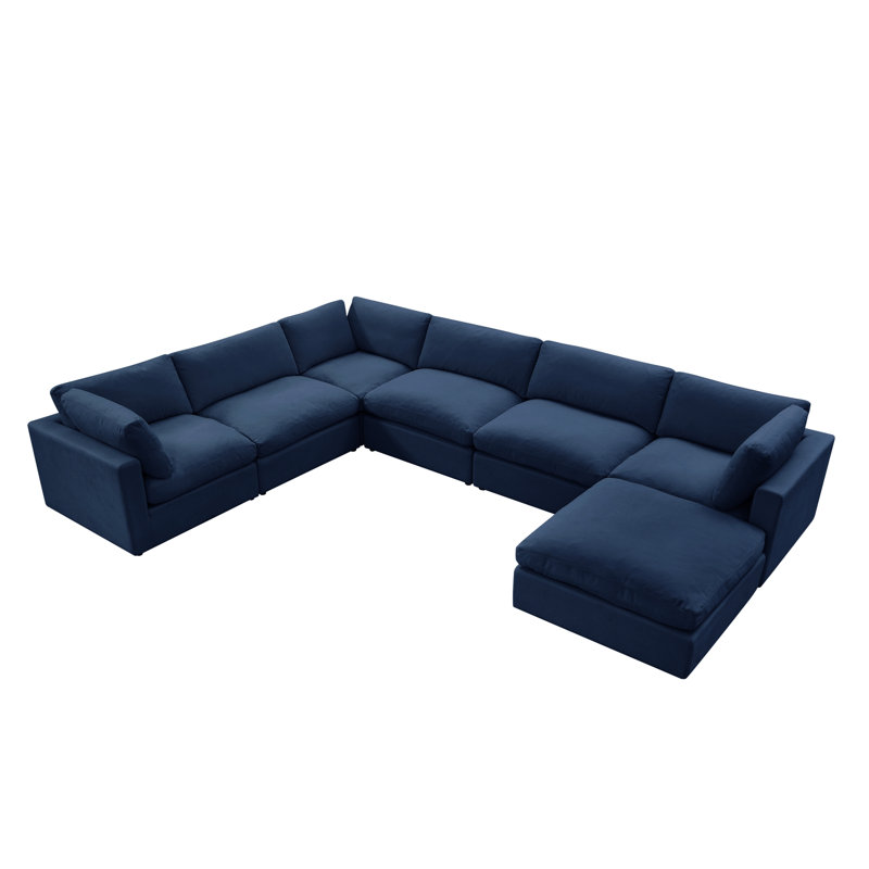 Canapé modulaire en U rembourré Elegance Judith, Bleu marine