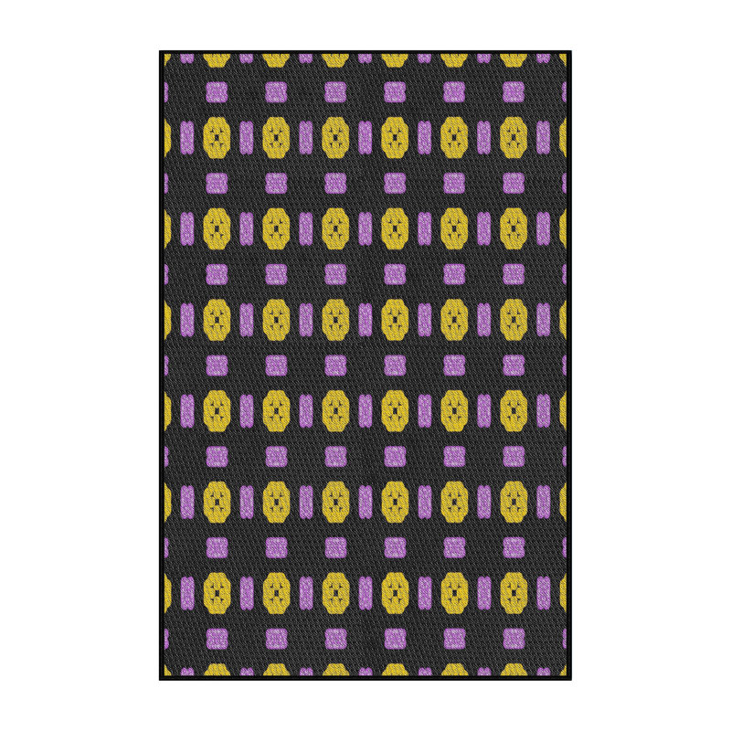 Tapis noir / jaune / indigo tissé à la machine, Rectangle 5 pi x 8 pi
