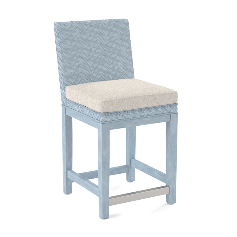 Upholstered Stool, Sea Glass Finish, Navy Crypton Performance; 0822-61