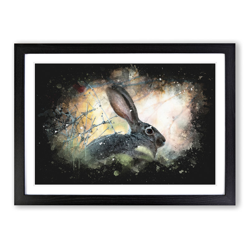 Hare in the Bushes - Picture Frame Graphic Art Print, Black Framed, 24cm H x 33cm W x 2cm D
